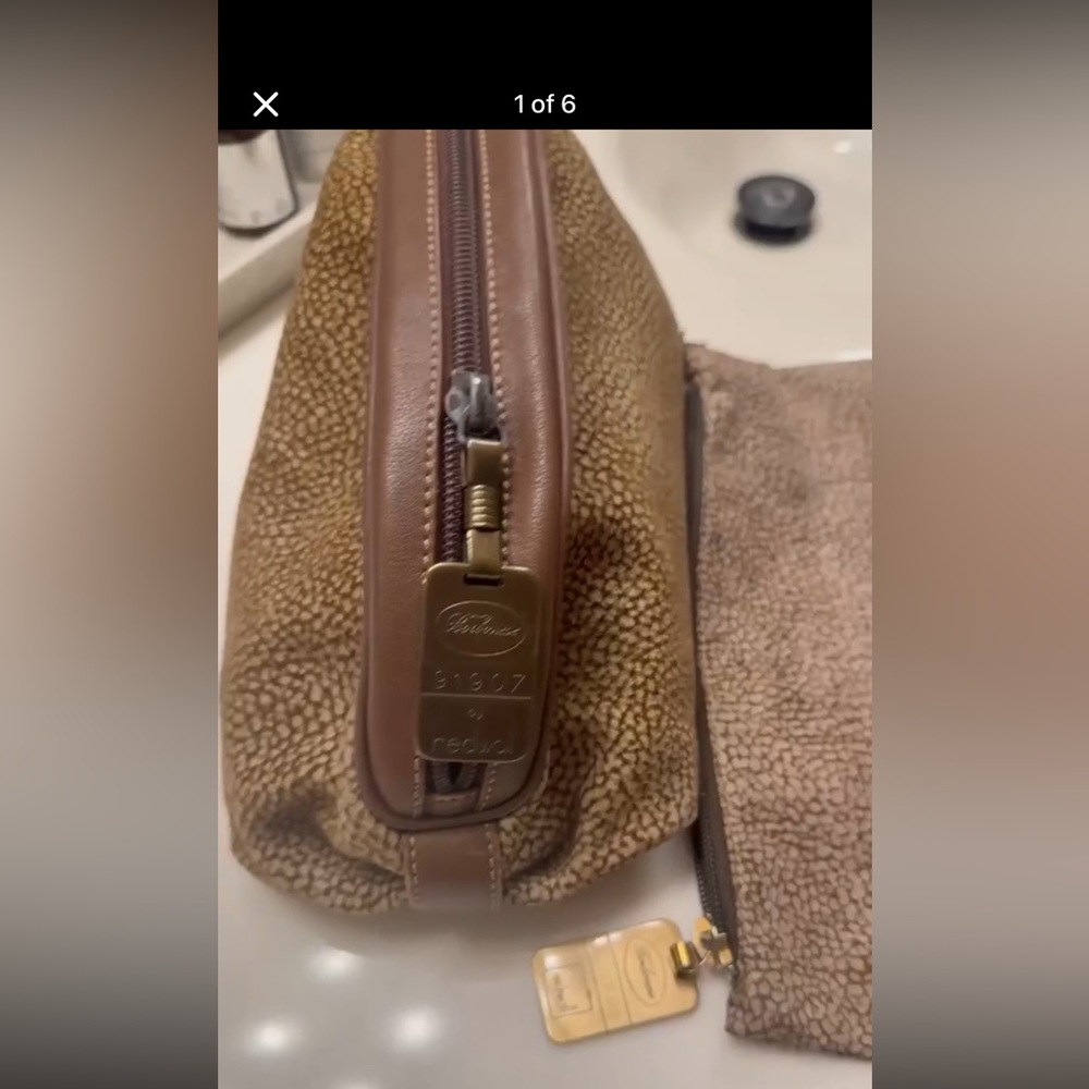 Vintage borbonese suede leather Brown Textured Pouch and nylon makeup bag